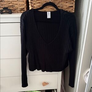 Black Ribbed Long Sleeve Top